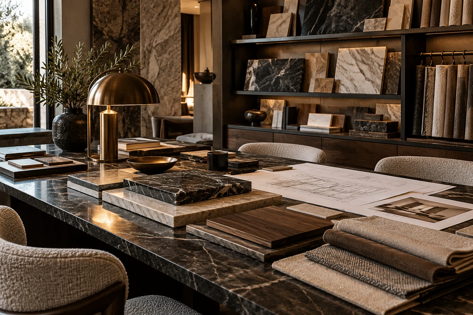 Curated premium materials in a design studio